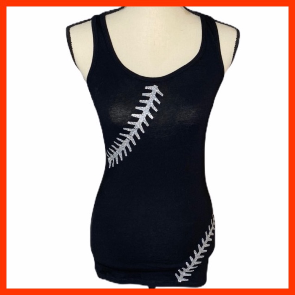 Rue 21 Black Baseball Glitter Tank Sz S